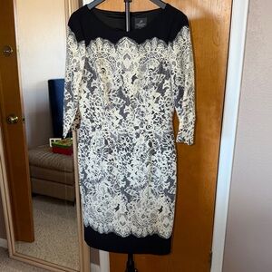 Adrianna Papell Black and White Long Sleeve Dress